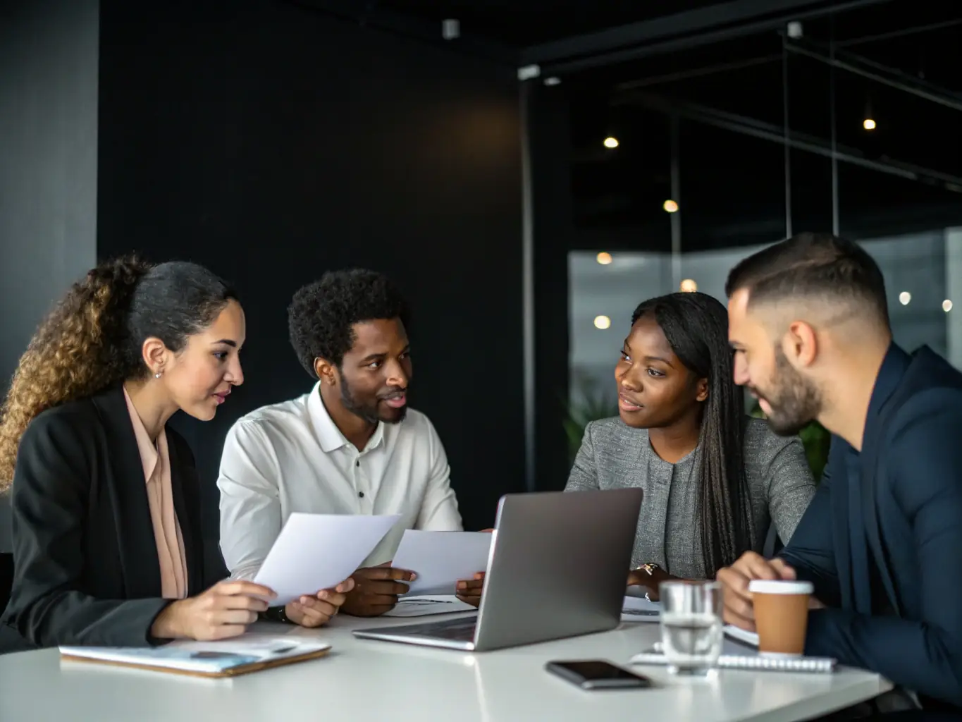 An image of a diverse group of Canadians discussing policy documents, highlighting the collaborative nature of policy development.