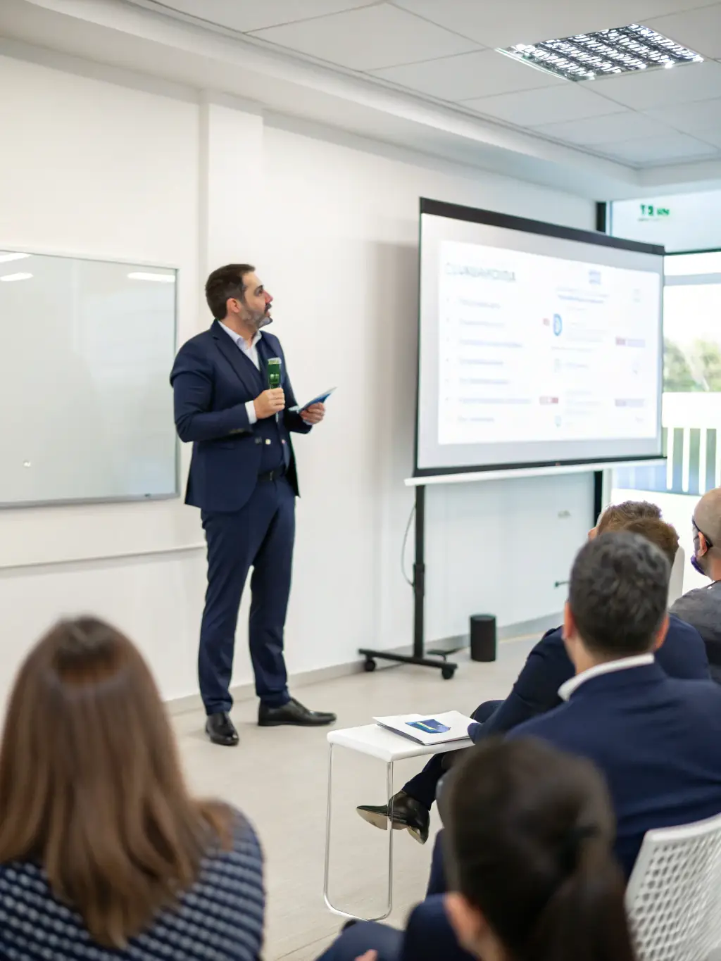 A photo of Mr. David Lee, a financial policy analyst, presenting data at a conference on Canadian economic policy.